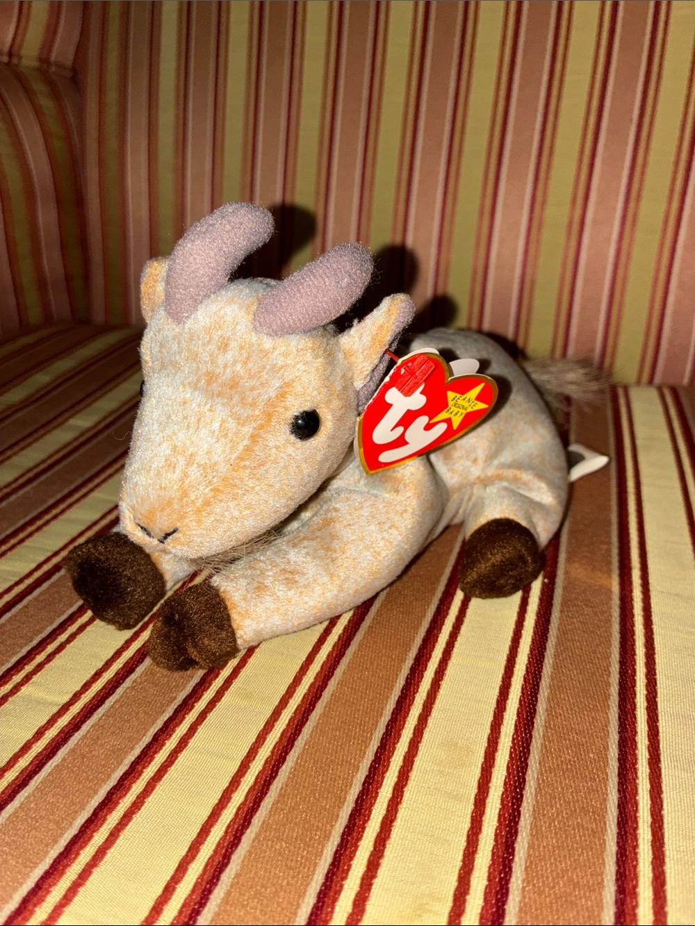 Ty Goat Plush with Pinkish Horns and Brown Hooves